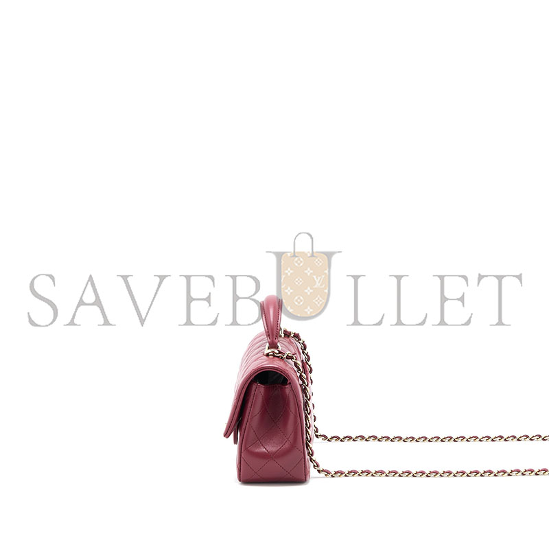 CHANEL TOP HANDLE MINI RECTANGULAR FLAP BAG LAMBSKIN BURGUNDY GHW (20*12*6.5cm)